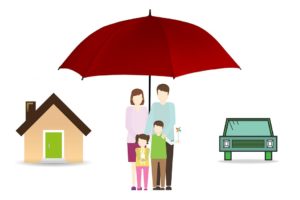Assurance, Famille, Parapluie, Maison, Accueil, Voiture
